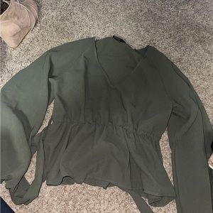 Olive Long Sleeve Blouse with tie